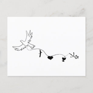 Karte mit Friedenstaube und christlichen Symbolen