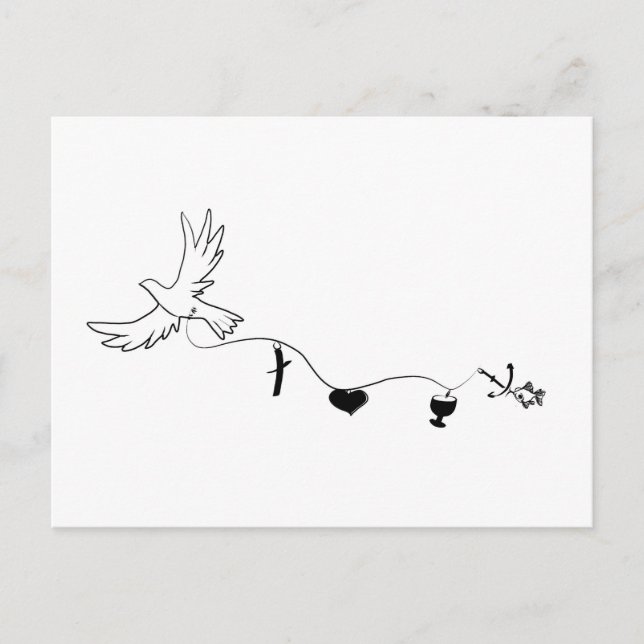 Karte mit Friedenstaube und christlichen Symbolen (Vorderseite)