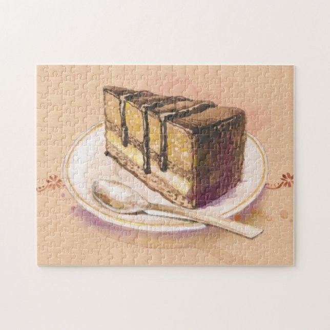Karte mit gemaltem Aquarellkuchen Puzzle (Horizontal)