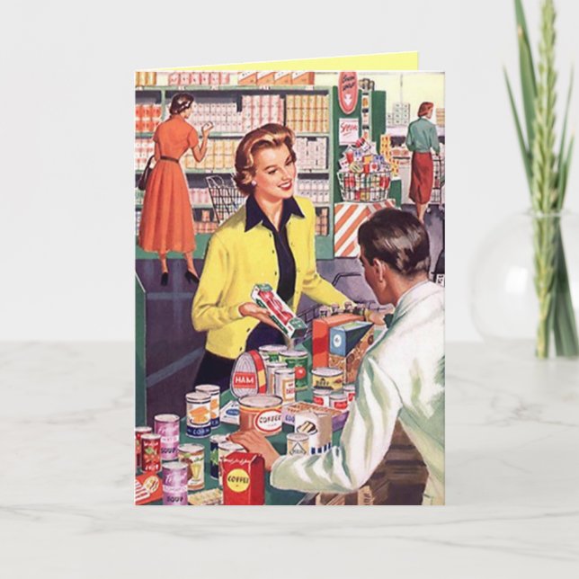 Karte mit glücklicher Lady im Karo-out-Lebensmitte (Vorderseite)