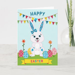 Karte mit kariertem Osterhasen im Frühling