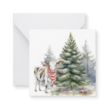 Karte mit niedlichem Kalb mit einem rot-weißen Sch