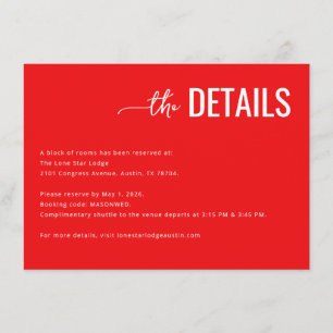 Karte mit roten minimalistischen Hochzeitsdetails 