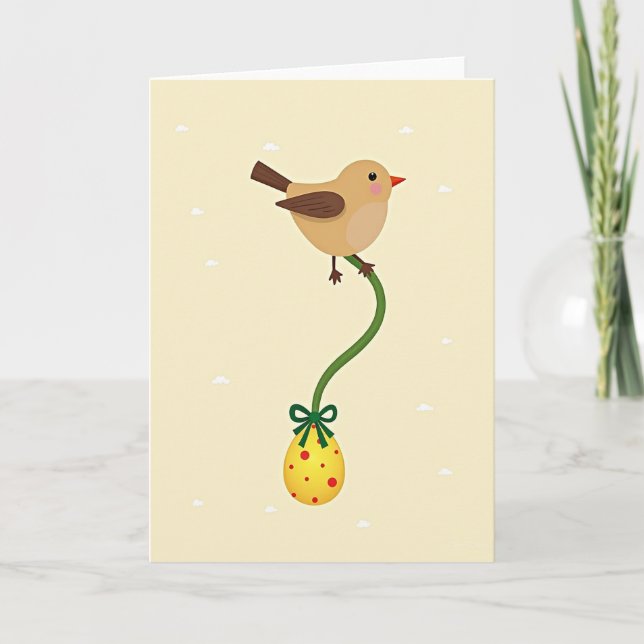 Karte mit Vogel und Ei im Tupfen-Design (Vorderseite)