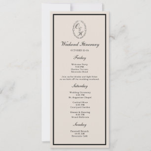 Karte mit Zeitplan für ein Black-Tie-Hochzeitswoch