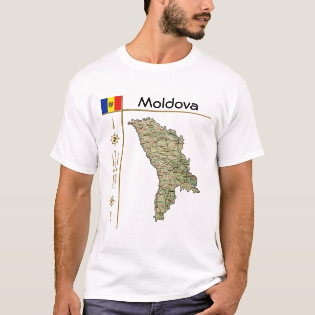 Karte Moldau + Flagge + T - Shirt (Vorderseite)