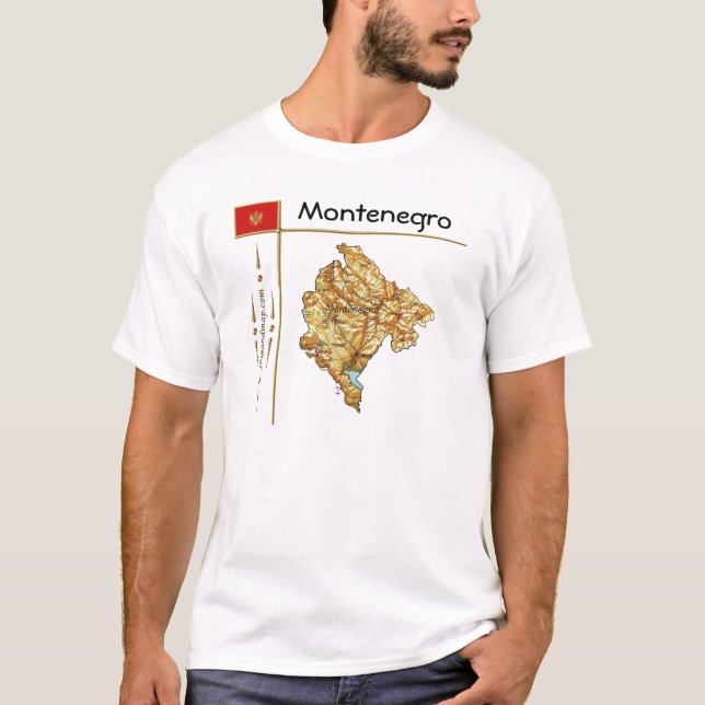 Karte Montenegro + Flagge + T - Shirt (Vorderseite)