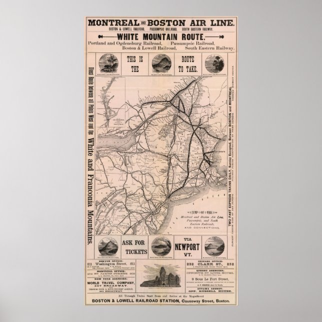 Karte Montreal und Boston Air Line Poster (Vorne)