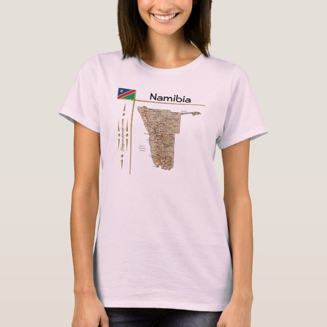 Karte Namibia + Flagge + T - Shirt (Vorderseite)