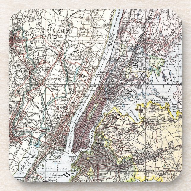 Karte: New York-area, 1906 Getränkeuntersetzer (Vorderseite)