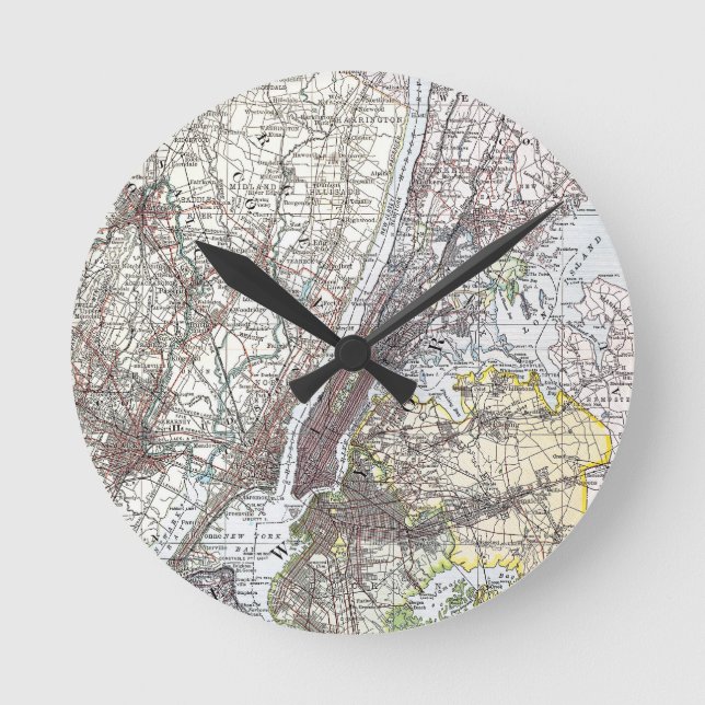 Karte: New York-area, 1906 Runde Wanduhr (Vorderseite)