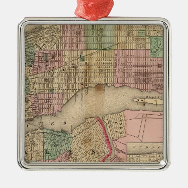 Karte New York, Brooklyn durch Mitchell Silbernes Ornament (Vorne)