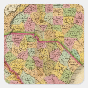 Karte Nord- und Südkarolina und Georgien Quadratischer Aufkleber