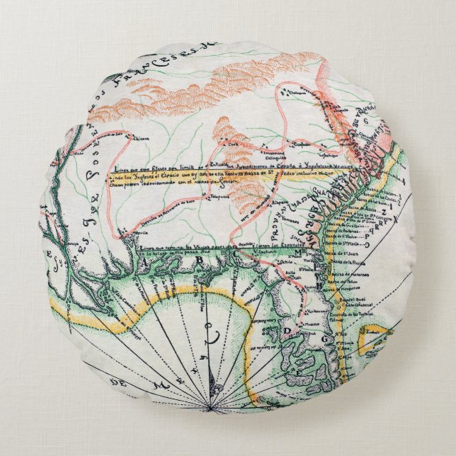 Karte: Nordamerika, 1742 Rundes Kissen (Vorderseite)