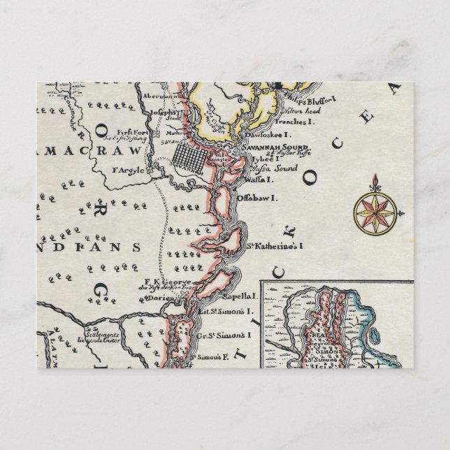 Karte: Nordamerika, C1700 Postkarte (Vorderseite)