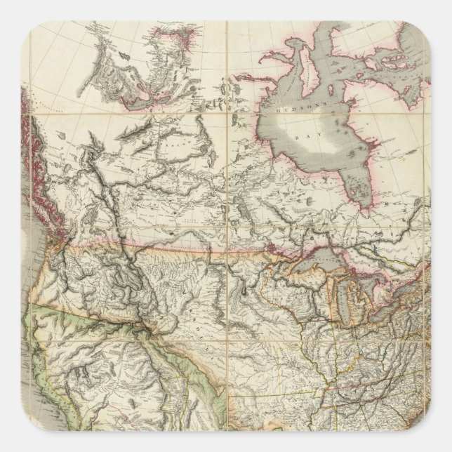 Karte Nordamerikas 4 Quadratischer Aufkleber (Vorderseite)