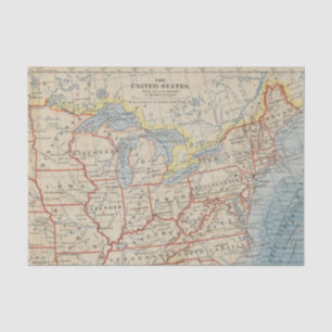 Karte nordöstlich und Great Lakes US 1888 Seidenpapier