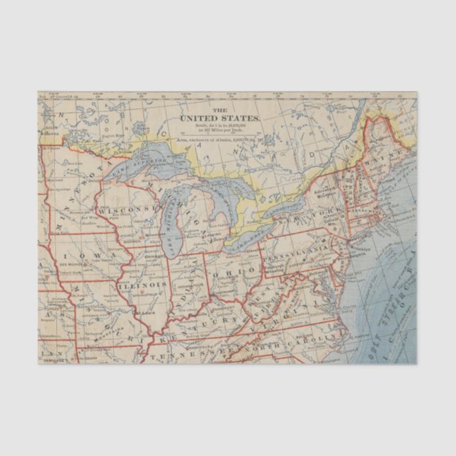 Karte nordöstlich und Great Lakes US 1888 Seidenpapier (Vorderseite)