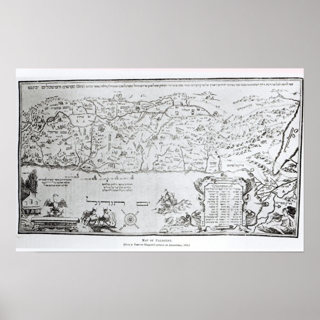 Karte Palästinas, aus einem Pessach Haggada Poster (Vorne)