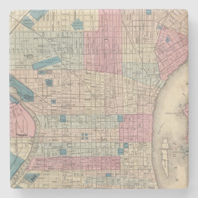 Karte Philadelphias, Pennsylvania Steinuntersetzer (Vorderseite)