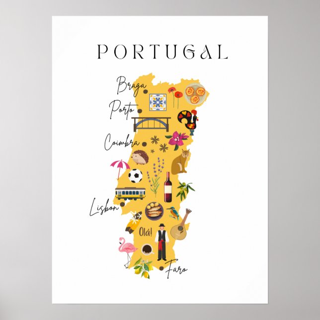 Karte Portugals mit den wichtigsten Städten und ve Poster (Vorne)