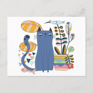 Karte postale "Niedliche Katze und Vogel" Semi bri