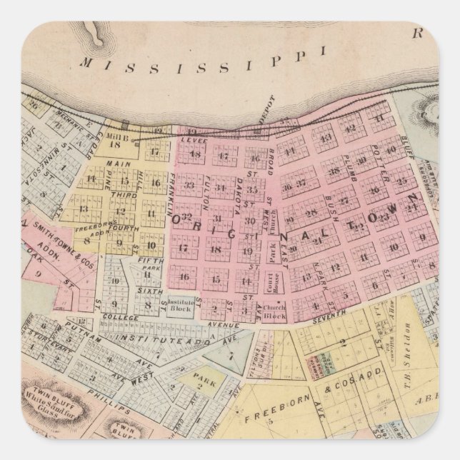 Karte Roter Flügel, Goodhue Landkreis, Minnesota Quadratischer Aufkleber (Vorderseite)