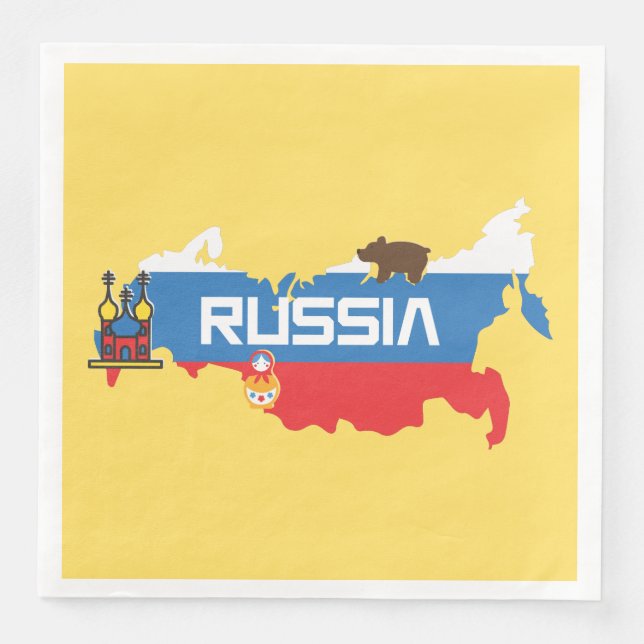 Karte Russlands mit weißer, blauer und roter Flagg Serviette (Vorderseite)