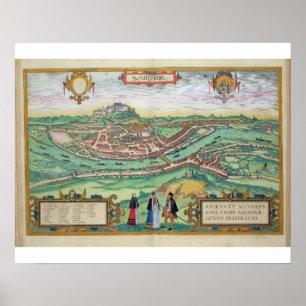 Karte Salzburgs, von 'Civitates Orbis Terrarum' b Poster
