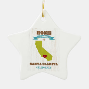 Karte Santa Clarita, Kalifornien - Zuhause ist wo Keramik Ornament