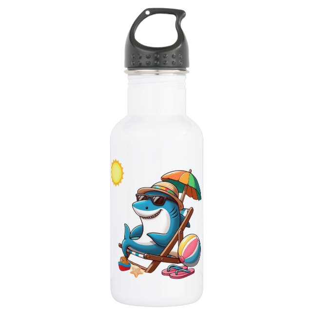 Karte shark am Strand Edelstahlflasche (Vorderseite)