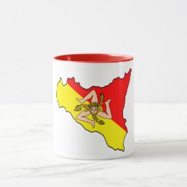Karte Siziliens mit Trinacria Symbol Tasse Kaffee