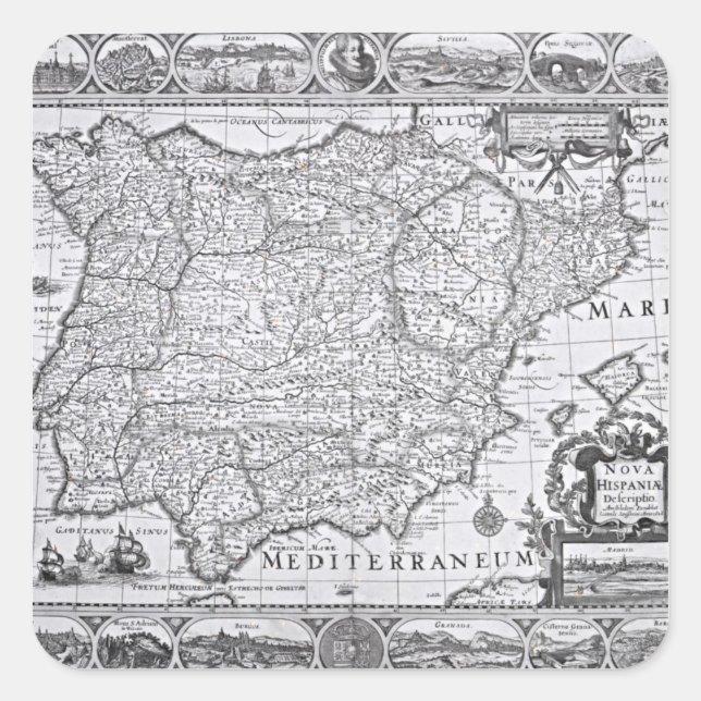 Karte Spaniens Quadratischer Aufkleber (Vorderseite)