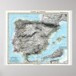 Karte Spaniens und Portugals (1891) Poster