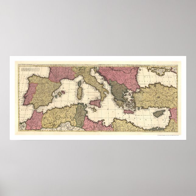 Karte Südeuropas und des Mittelmeerraums 1695 Poster (Vorne)