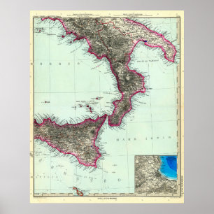 Karte Süditalien und Malta (1891) Poster