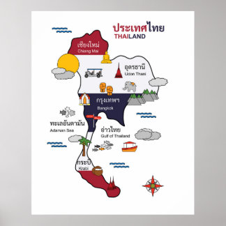 Karte Thailand Tourismus Art Poster