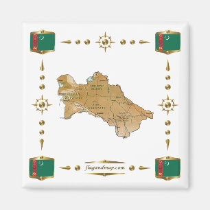 Karte Turkmenistan + Flaggen-Magnet Magnet