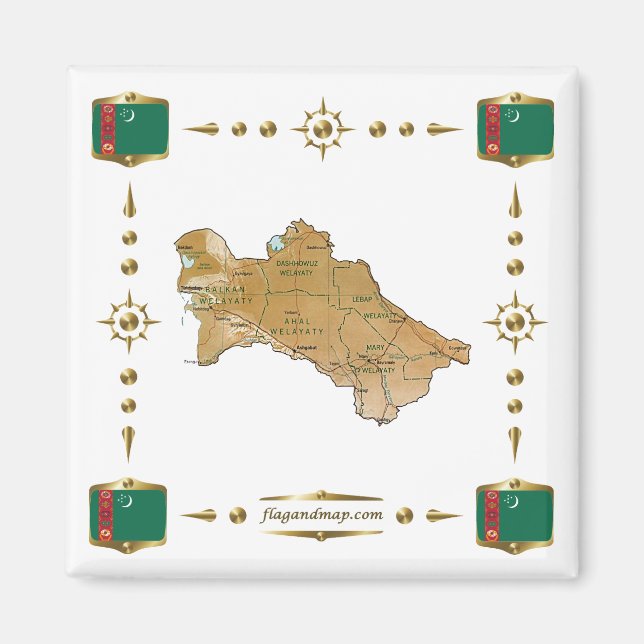 Karte Turkmenistan + Flaggen-Magnet Magnet (Vorne)