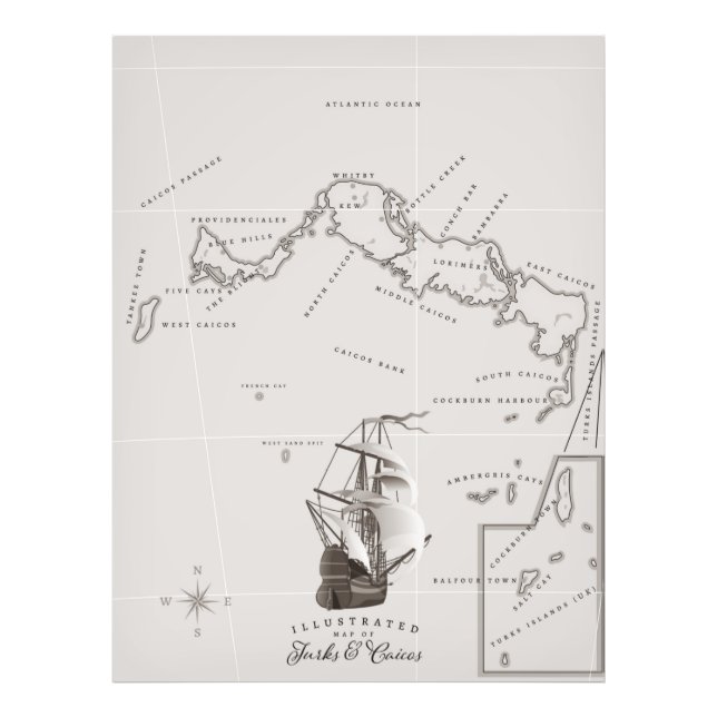 Karte Turks und Caicos Fotodruck (Vorne)