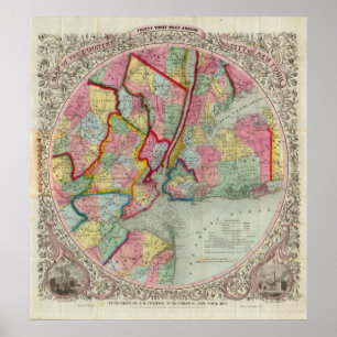 Karte um die Stadt New York Poster