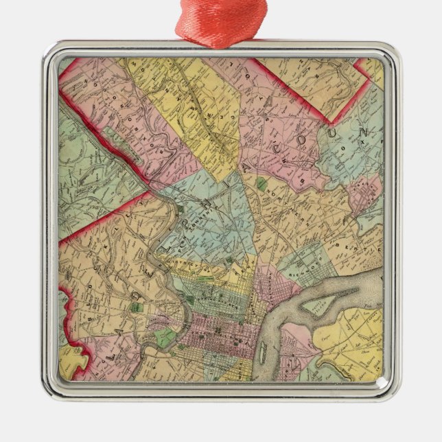 Karte um die Stadt von Philadelphia Silbernes Ornament (Vorne)
