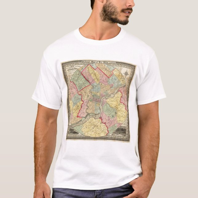 Karte um die Stadt von Philadelphia T-Shirt (Vorderseite)