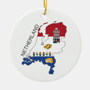 Karte und Fkag der Niederlande Keramikornament