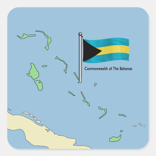 Karte und Flagge der Bahamas Quadratischer Aufkleber (Vorderseite)