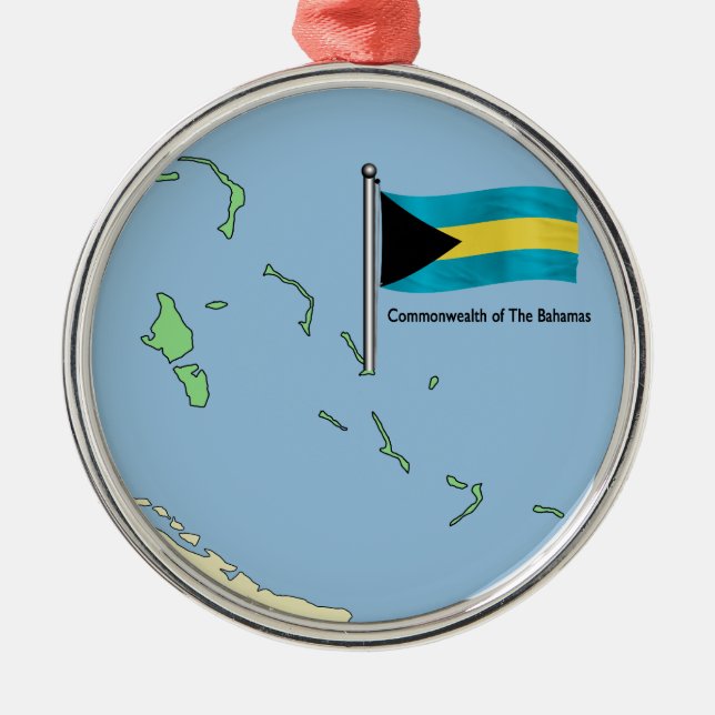Karte und Flagge der Bahamas Silbernes Ornament (Vorne)