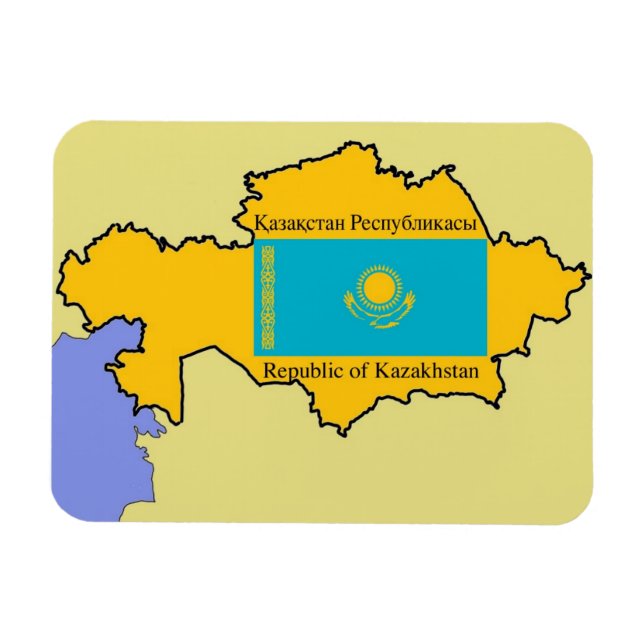 Karte und Flagge Kasachstans Magnet (Horizontal)