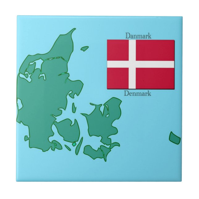 Karte und Flagge von Dänemark Fliese (Vorderseite)