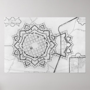 Karte und Verstärkungen von Neuf-Brisach Poster