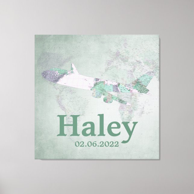 Karte Vintag rosa Flugzeugdekor Personalisiert Leinwanddruck (Vorderseite)